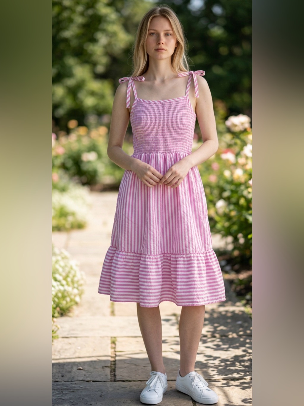 Bmg Women’s Pink Striped Tie-Shoulder Sundress